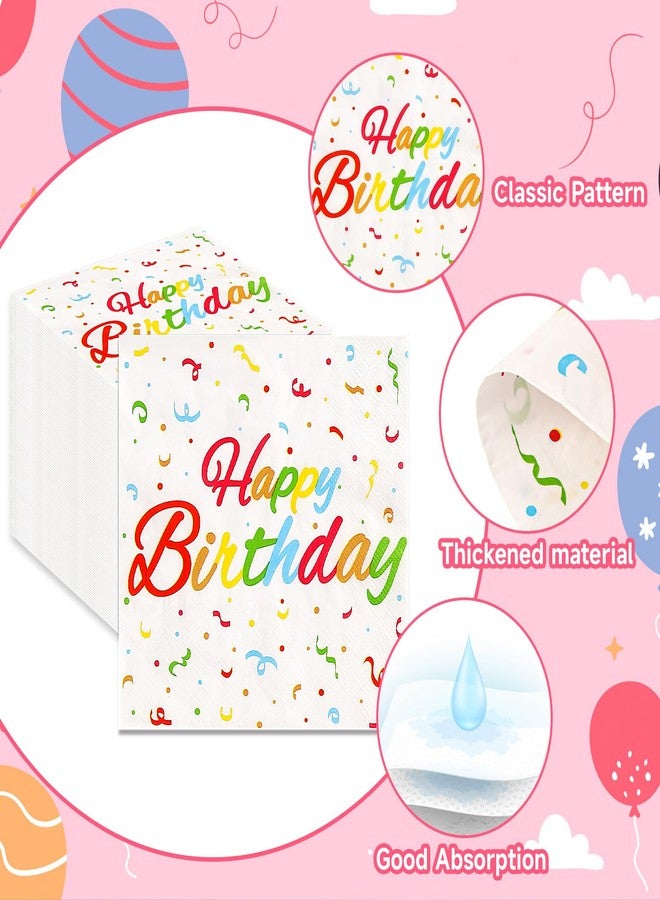 JULMELON 100 Pcs Happy Birthday Napkins, 13 x 13 Inch Rainbow Birthday Cocktail Napkins with Colorful Dots Disposable Napkins for Kids Birthday, Baby Shower - Image 2